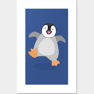 Cute happy emperor penguin chick dancing cartoon Posters and Art